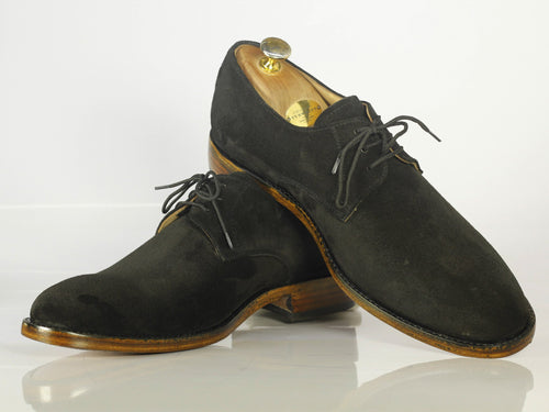 New Handmade Men's Black Suede Derby Lace Up Shoes, Men Dress Formal Shoes