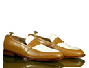 Elegant Handmade Men's Tan White Leather Penny Loafers, Men Dress Fashion Driving Shoes