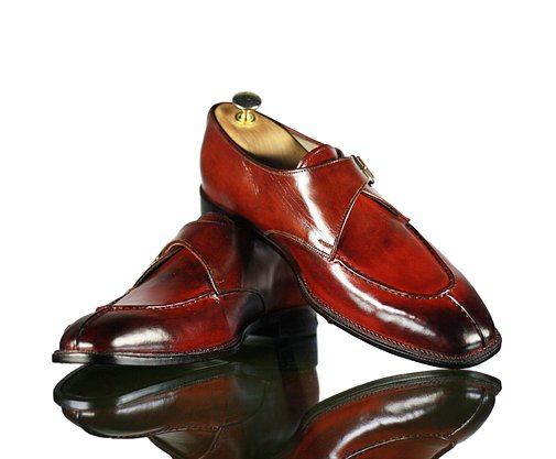 Handmade Men's Burgundy Leather Split Toe Monk Strap Shoes, Men Dress Fashion Driving Shoes