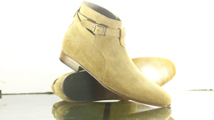 New Handmade Men's Beige Suede Jodhpur Strap Boots, Men Ankle Boots, Men Fashion Boots