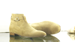 New Handmade Men's Beige Suede Jodhpur Strap Boots, Men Ankle Boots, Men Fashion Boots