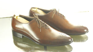 New Handmade Men's Brown Leather Brogue Toe Lace Up Shoes, Men Dress Formal Shoes