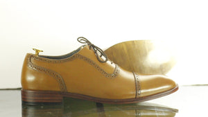 Stylish Handmade Men's Brown Leather Cap Toe Lace Up Shoes, Men Dress Formal Shoes