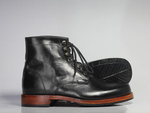 Handmade Men's Black Leather Chukka Lace Up Boots, Men Ankle Boots, Men Casual Boots