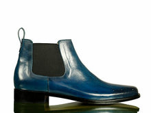 Load image into Gallery viewer, Handmade Men&#39;s Blue Leather Brogue Toe Chelsea Boots, Men Ankle Boots, Men Fashion Boots