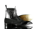Handmade Men's Black Leather Suede Wing Tip Lace Up Boots, Men Ankle Desert Boots