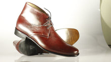 Load image into Gallery viewer, Handmade Men&#39;s Burgundy Leather Chukka Lace Up Boots, Men Ankle Boots, Men Fashion Boots