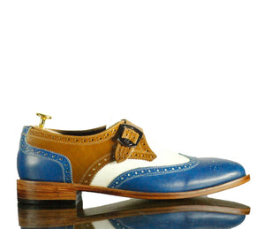 New Handmade Men's Multi Color Leather Wing Tip Brogue Monk Strap Shoes, Men Dress Formal Shoes