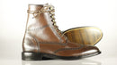 Handmade Men's Brown Leather Wing Tip Brogue Lace Up Boots, Men Ankle Boots, Men Fashion Boots