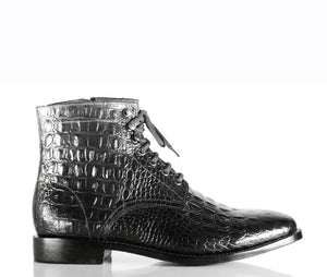 New Handmade Men's Black Alligator Textured Leather Lace Up Boots, Men Ankle Boots, Men Fashion Boots