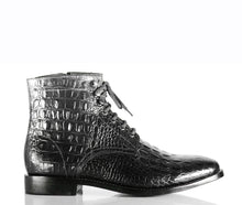 Load image into Gallery viewer, New Handmade Men&#39;s Black Alligator Textured Leather Lace Up Boots, Men Ankle Boots, Men Fashion Boots
