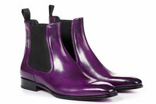 Load image into Gallery viewer, Handmade Men&#39;s Purple Leather Chelsea Boots, Men Fashion Ankle Boots, Men Designer Boots