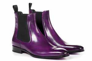 Handmade Men's Purple Leather Chelsea Boots, Men Fashion Ankle Boots, Men Designer Boots