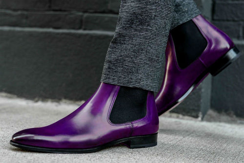 Handmade Men's Purple Leather Chelsea Boots, Men Fashion Ankle Boots, Men Designer Boots