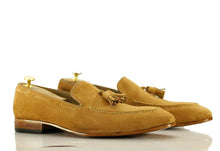 Load image into Gallery viewer, New Handmade Men&#39;s Beige Suede Tassel Loafer Shoes, Men Dress Formal Fashion Shoes