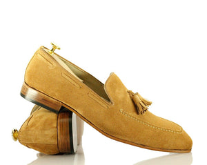 New Handmade Men's Beige Suede Tassel Loafer Shoes, Men Dress Formal Fashion Shoes