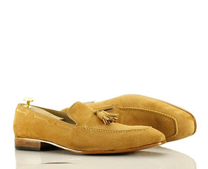 New Handmade Men's Beige Suede Tassel Loafer Shoes, Men Dress Formal Fashion Shoes
