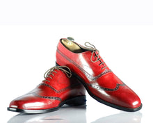 Load image into Gallery viewer, New Handmade Men&#39;s Burgundy Leather Wing Tip Lace Up Shoes, Men Dress Formal Shoes