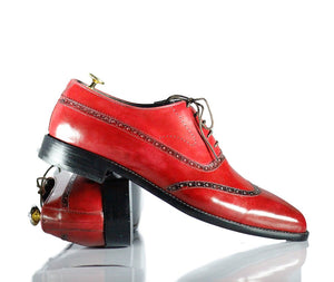 New Handmade Men's Burgundy Leather Wing Tip Lace Up Shoes, Men Dress Formal Shoes