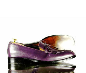 Handmade Men's Purple Leather Split Toe Fringes Loafer Shoes, Men Dress Formal Fashion Shoes