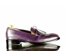 Load image into Gallery viewer, Handmade Men&#39;s Purple Leather Split Toe Fringes Loafer Shoes, Men Dress Formal Fashion Shoes