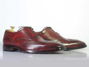Elegant Handmade Men's Burgundy Leather Wing Tip Brogue Lace Up Shoes, Men Dress Formal Shoes
