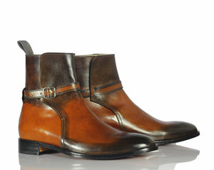 Handmade Men's Two Tone Brown Leather Jodhpur Boots, Men Ankle Boots, Men Fashion Boots