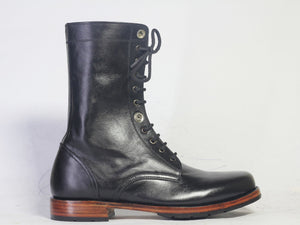 Handmade Men's Black Leather Lace Up Long Boots, Men Ankle Boots, Men Fashion Boots