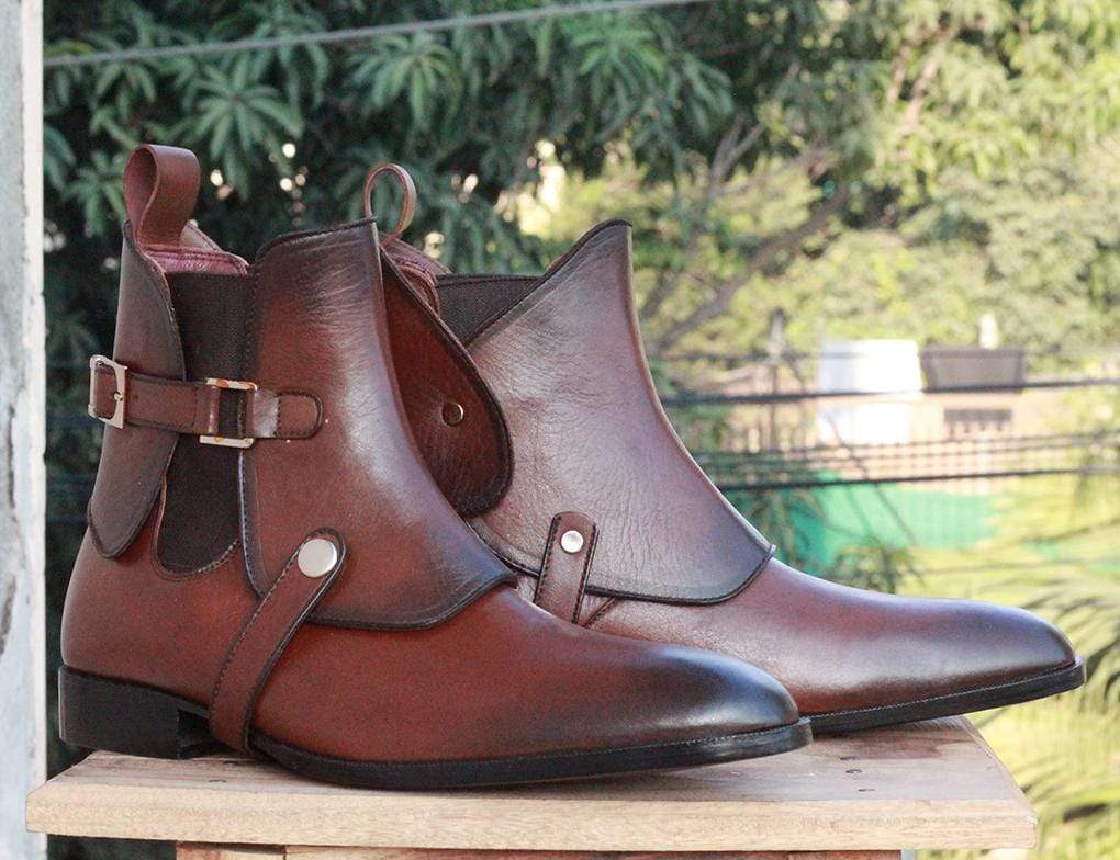 New Handmade Men's Brown Leather Chelsea Saddle Boots, Men Ankle Boots, Men Fashion Boots
