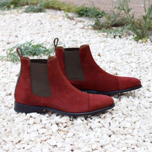 Load image into Gallery viewer, Stylish Handmade Men&#39;s Maroon Suede Chelsea Cap Toe Boots, Men Ankle Boots, Men Fashion Boots