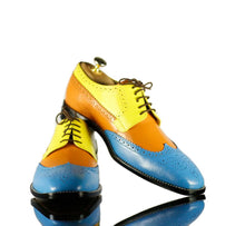 Load image into Gallery viewer, Stylish Handmade Men&#39;s Multicolor Leather Wing Tip Brogue Lace Up Shoes, Men Dress Formal Shoes