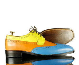 Stylish Handmade Men's Multicolor Leather Wing Tip Brogue Lace Up Shoes, Men Dress Formal Shoes