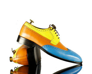 Stylish Handmade Men's Multicolor Leather Wing Tip Brogue Lace Up Shoes, Men Dress Formal Shoes