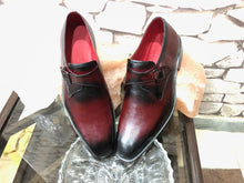 Load image into Gallery viewer, Stylish Handmade Men&#39;s Burgundy Leather Monk Strap Shoes, Men Dress Formal Fashion Shoes