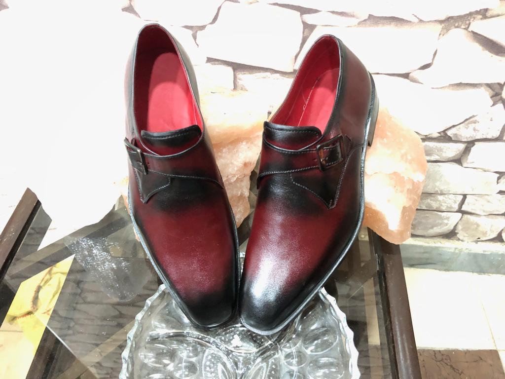 Stylish Handmade Men's Burgundy Leather Monk Strap Shoes, Men Dress Formal Fashion Shoes