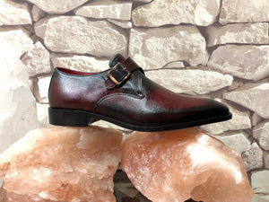Stylish Handmade Men's Burgundy Leather Monk Strap Shoes, Men Dress Formal Fashion Shoes