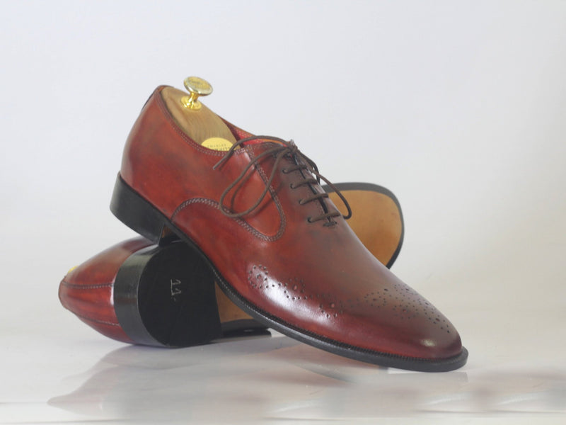New Handmade Men's Burgundy Leather Brogue Toe Lace Up Shoes, Men Dress Formal Shoes