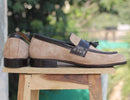 Awesome Handmade Men's Beige Leather Suede Tassel Loafer Shoes, Men Dress Formal Shoes