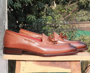 New Handmade Men's Brown Leather Tassel Loafer Shoes, Men Dress Formal Slip On Shoes
