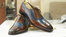 Load image into Gallery viewer, New Handmade Men&#39;s Brown Blue Leather Wing Tip Lace Up Shoes, Men Dress Formal Shoes
