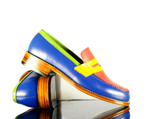 Handmade Men's Multicolor Leather Slipper Party Loafer Shoes, Men Dress Moccasin Shoes