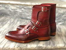 Load image into Gallery viewer, New Handmade Men&#39;s Burgundy Leather Buckles Boots, Men Ankle Boots, Men Fashion Boots