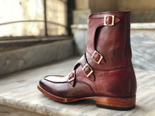 Load image into Gallery viewer, New Handmade Men&#39;s Burgundy Leather Buckles Boots, Men Ankle Boots, Men Fashion Boots