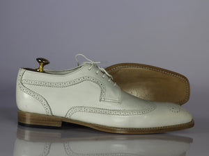Handmade Men's Black Off White Wing Tip Brogue Leather Shoes, Men Lace up Designer Shoes