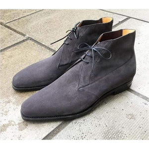 Handmade Men's Gray Suede Chukka Boots, Men Ankle Boots, Men Fashion Boots