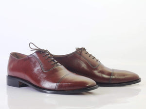 Classic Handmade Men's Burgundy Leather Cap Toe Lace Up Shoes, Men Dress Formal Shoes