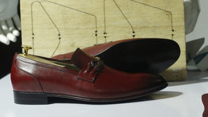 Elegant Handmade Men's Burgundy Leather Slipper Loafer Shoes, Men Dress Moccasin Shoes