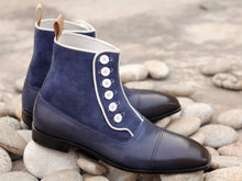 Load image into Gallery viewer, Elegant Handmade Men&#39;s Navy Blue Leather Suede Cap Toe Boots, Men Ankle Boots, Men Fashion Boots