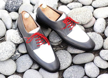 Load image into Gallery viewer, Awesome Handmade Men&#39;s Gray White Leather Shoes, Men Lace up Designer Dress Formal Shoes