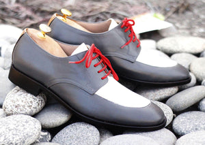 Awesome Handmade Men's Gray White Leather Shoes, Men Lace up Designer Dress Formal Shoes